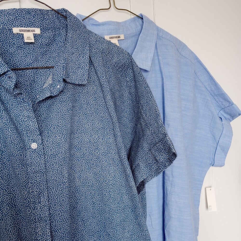 Women's Goodthreads Washed Cotton Button Down Short Sleeved Shirts